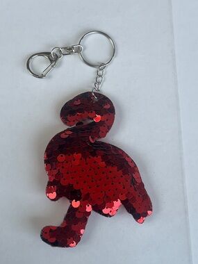 Red Sequin Flamingo Keychain with Metal Clip